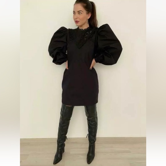 NWT ZARA Voluminous Sleeve Poplin Mini Dress Size M - Picture 4 of 15